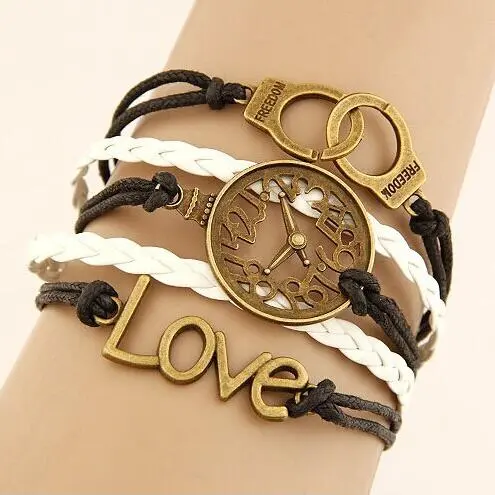 Punk Boho Infinite Double Leather Multilayer Charm Love Bracelet Handcuffs Faux Watch Bracelets Bangles Men Woman Indian Jewelry 1