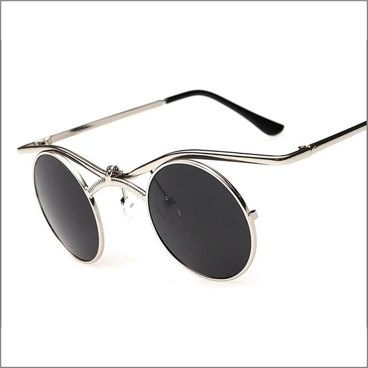 Mincl/Boho Chic Gothic Steampunk Sidestreet Flip-Up Round Mirror Lens Sunglasses Lxl 1