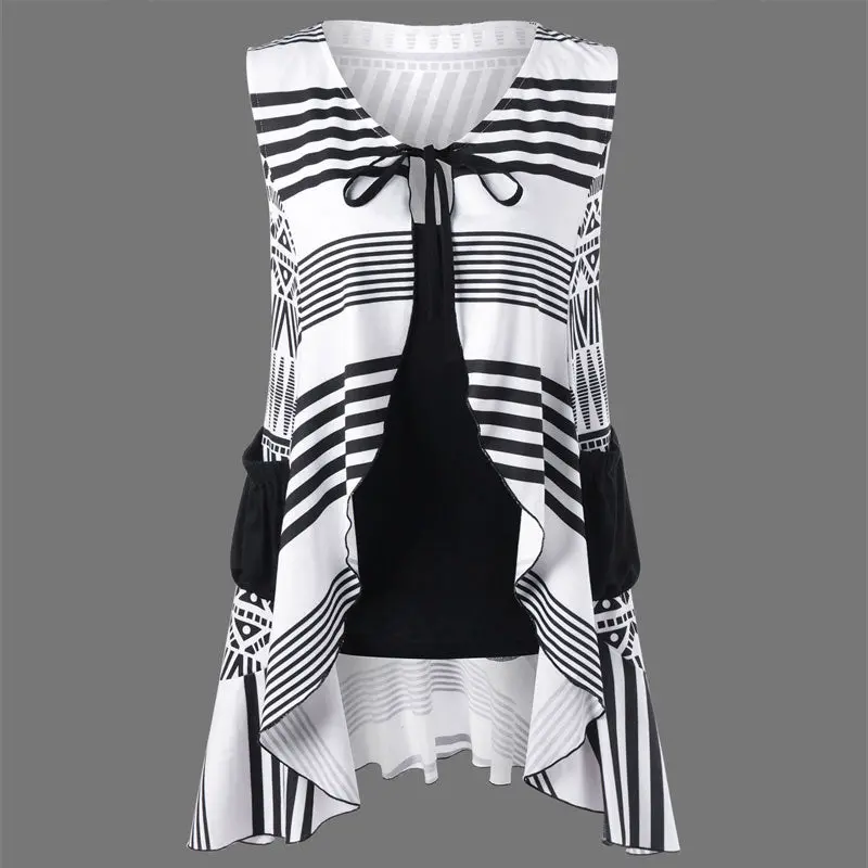 2018 New Bohemian Two-Pieces Hoodie Sweatshirt Women Casual Outwear Boho Hoody Loose Sleeveless Mantle Cover Pullover Clothes 1