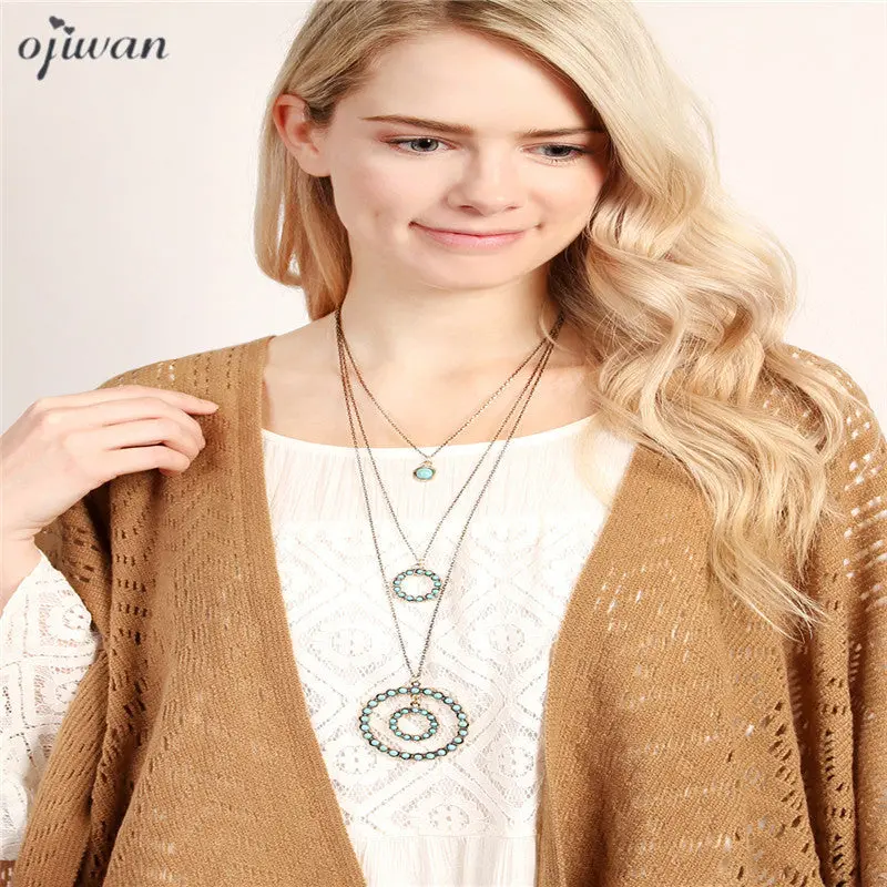 Long Layered Necklace Hippie Collier Ethnique Cowgirl Boho Necklace Set Native American Navajo Jewelry Multi Strand Necklace New 1