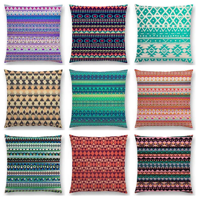 Hippie Boho Acqua Navajo Aiyana Decorative Pattern Ethnic Tribal Prints Tipi Geometric Stripe Lovely Cushion Cover Pillow Case 1