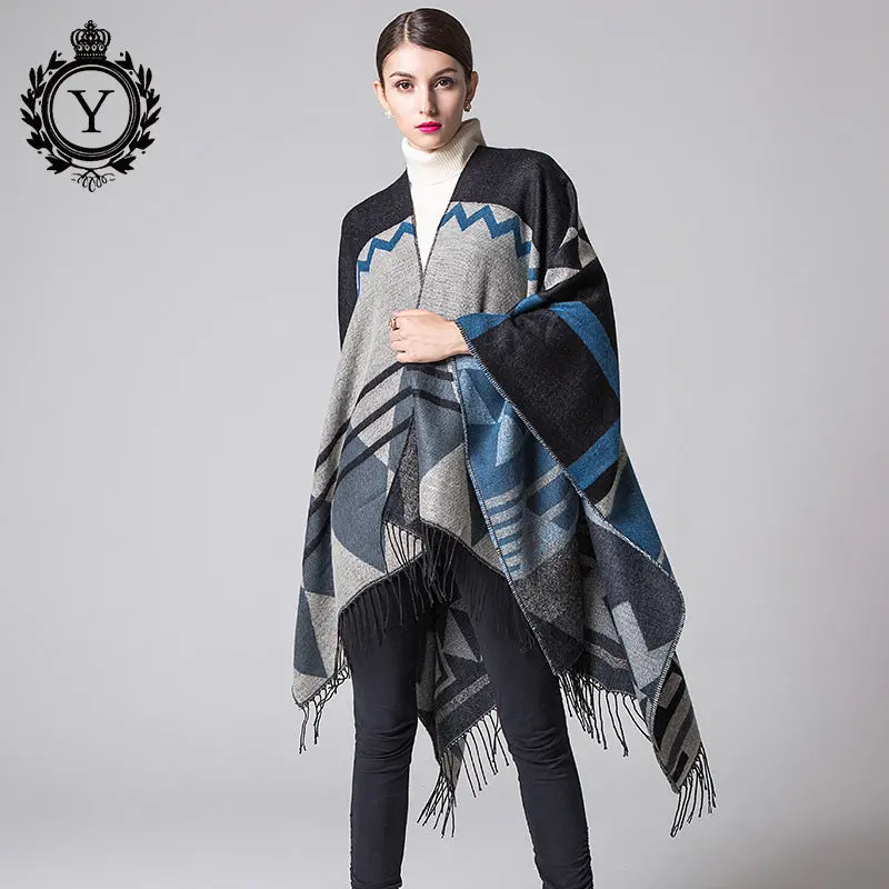 Coutudi 2017 Winter Tassel Scarves Ponchos And Capes Women Warm Soft Imitate Cashmere Striped Shawls And Wraps Boho Knit Scarf 1