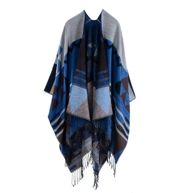 Coutudi 2017 Winter Tassel Scarves Ponchos And Capes Women Warm Soft Imitate Cashmere Striped Shawls And Wraps Boho Knit Scarf 1