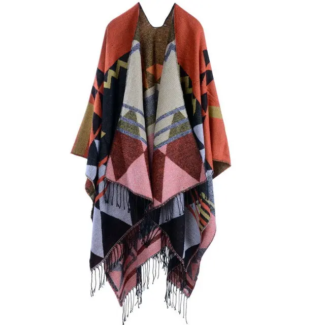 Coutudi 2017 Winter Tassel Scarves Ponchos And Capes Women Warm Soft Imitate Cashmere Striped Shawls And Wraps Boho Knit Scarf 5