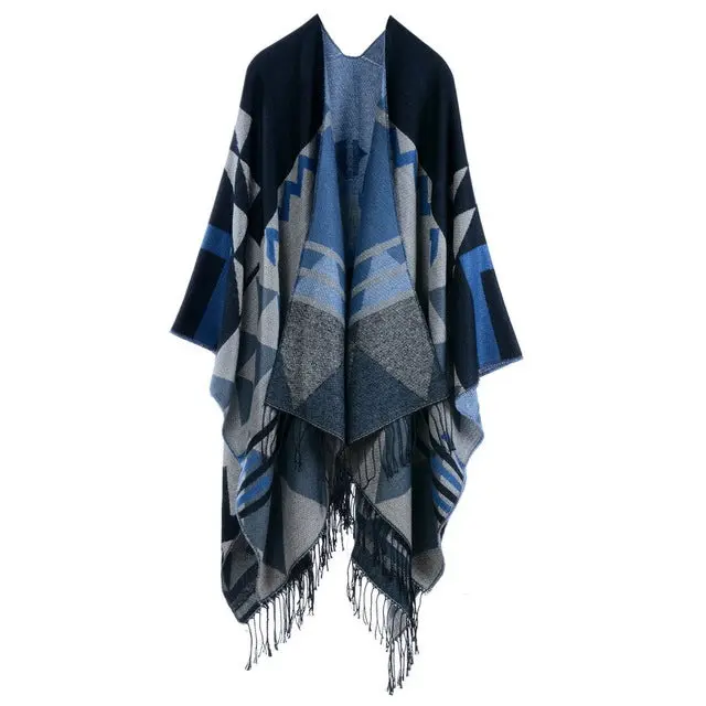 Coutudi 2017 Winter Tassel Scarves Ponchos And Capes Women Warm Soft Imitate Cashmere Striped Shawls And Wraps Boho Knit Scarf 4