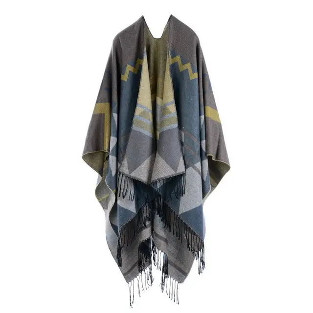 Coutudi 2017 Winter Tassel Scarves Ponchos And Capes Women Warm Soft Imitate Cashmere Striped Shawls And Wraps Boho Knit Scarf 5