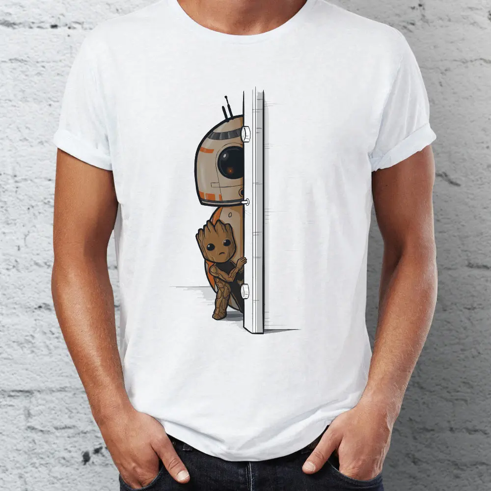 Men's T Shirt Best Pals In The Galaxy Bb8 And Groot Star Wars Guardians Funny Crossover Artsy Tee 1