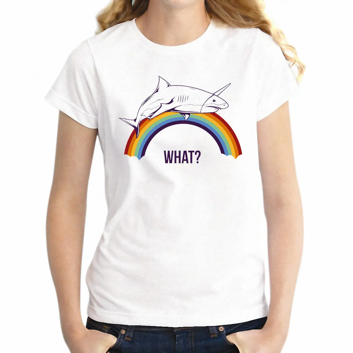 Women's T Shirt Dry Humor Sea Unicorn Rainbow Funny Girl's Artsy Tee 1