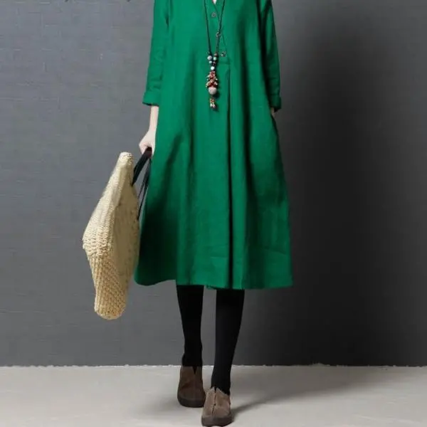 Long Sleeve Refreshing Solid Women Artsy Casual Dresses 1