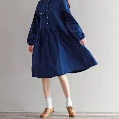 La Maxpa Mori Girl Preppy Style Spring Autumn Dress Stand Collar Long Sleeve High Waist Pleated Loose Artsy Shirt Dress 1