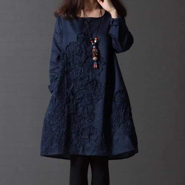 Mori Girl Autumn Artsy Embroidery Dress O Neck Long Sleeve Loose Blue Light Blue Wine Red Casual Dress Af163 1