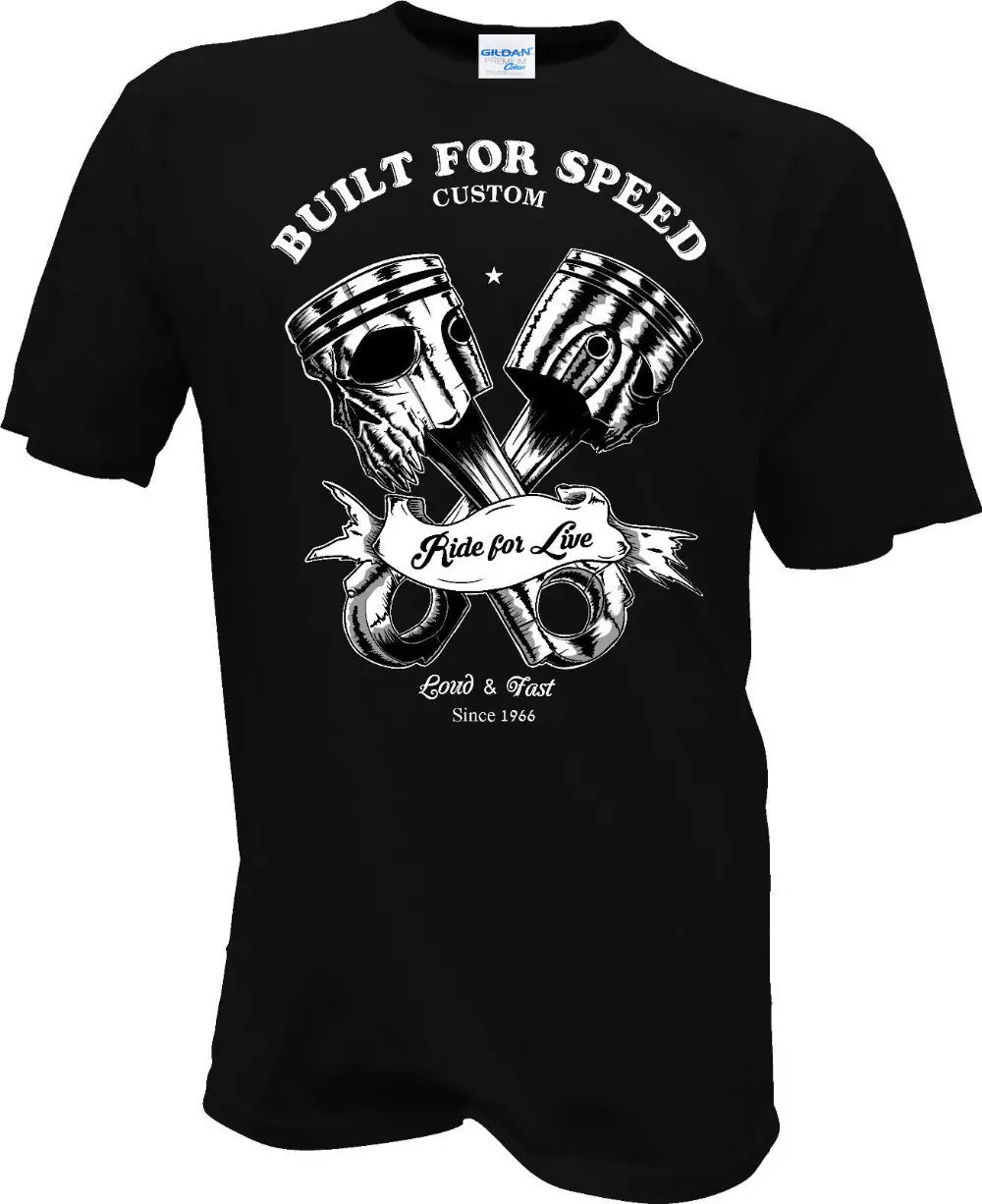2017 New Brand Clothing T Shirt Novelty Hot Rod Tattoo Biker Built For Speed Custom Totenkopf Skull Rocker Tee Shirts 1