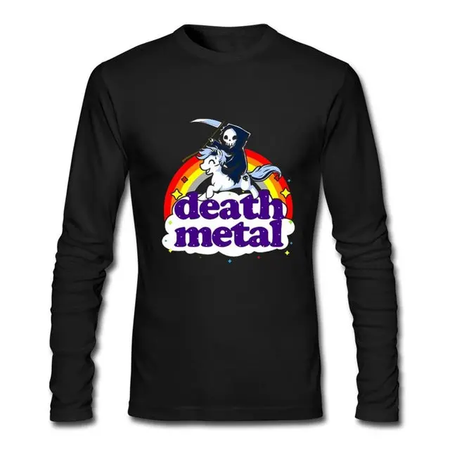Funny Cotton Crewneck Tee for Metal Fans Featuring Unicorn Death Design - Image 3