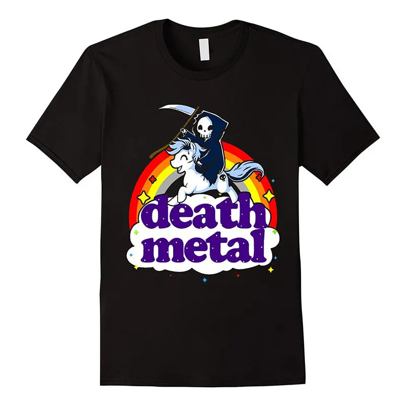 Fashion Funny Tops Tees Death Metal Rocker T-Shirt Unicorn Death Graphic Tee Shirt Fashion Men T-Shirt Clothes Printed Cotton Ma 1