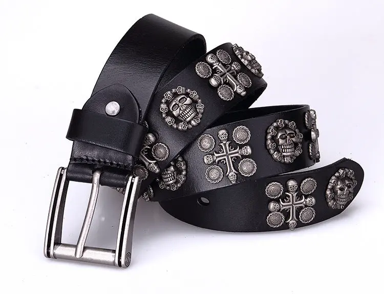 3 Kinds Skull Leather Black Punk Belt Fashion Cinturones Ceinture Hombre Luxury Cinto Masculino Cinturon Rocker Riem Cowboy 1