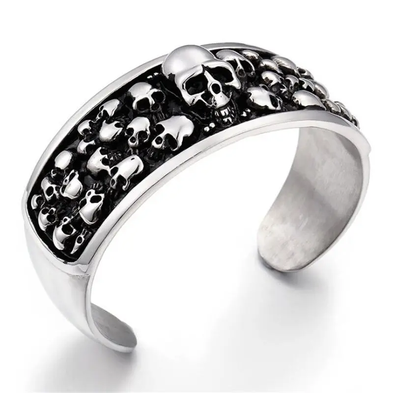 Punk Cool Men's 316L Stainless Steel Huge Heavy Skeleton Skull Bangle Gothic Mens Biker Rocker Punk Bracelet Bangle Cuff Jewelry 1