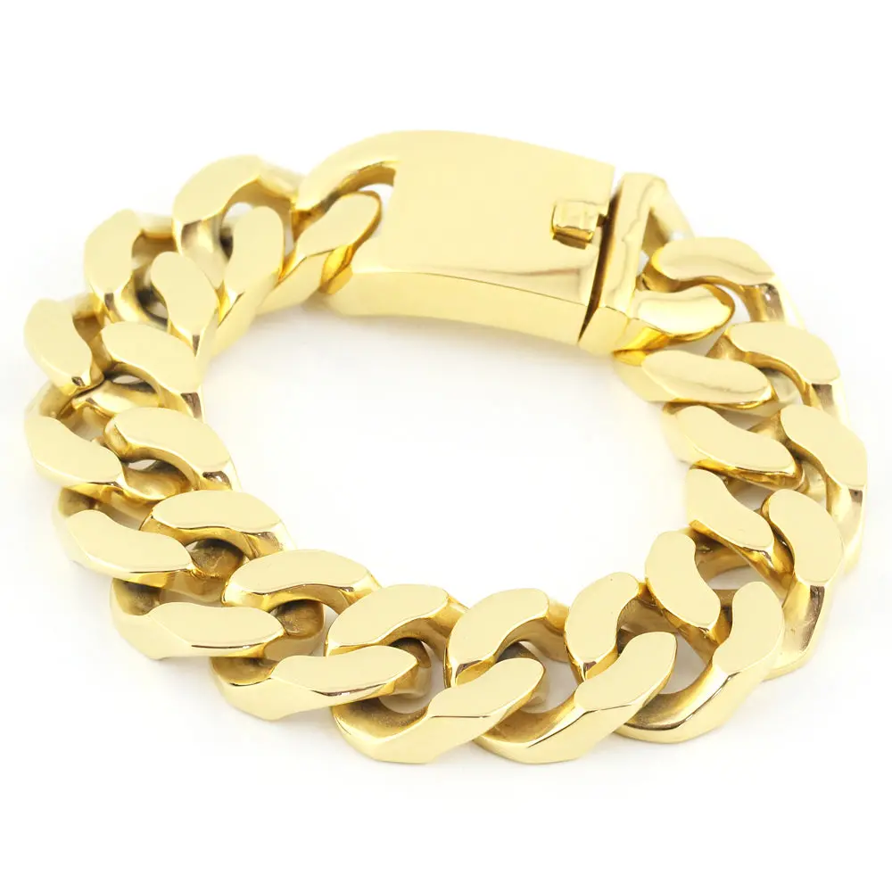 Large Stainless Steel Mens Biker Rocker Punk Bracelet Men's Link Wrist Gold Polished Mechanic Bracelet Fashion Men Bracelets 1
