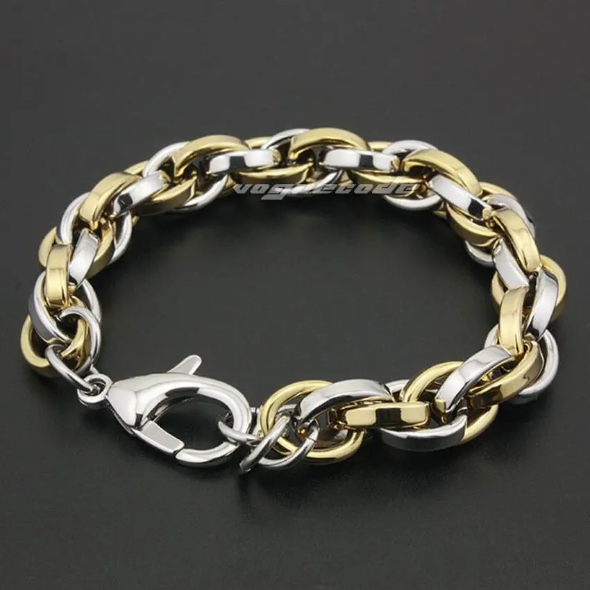 Liinsion 11 Lengths Two Tones 316L Stainless Steel Mens Biker Rocker Punk Bracelet 5N009 Free Shipping 1