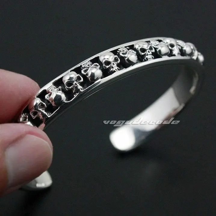 Rocker Fashion Solid 925 Sterling Silver Cool Men's Skull Heap Bracelet Bangle 9A010 1