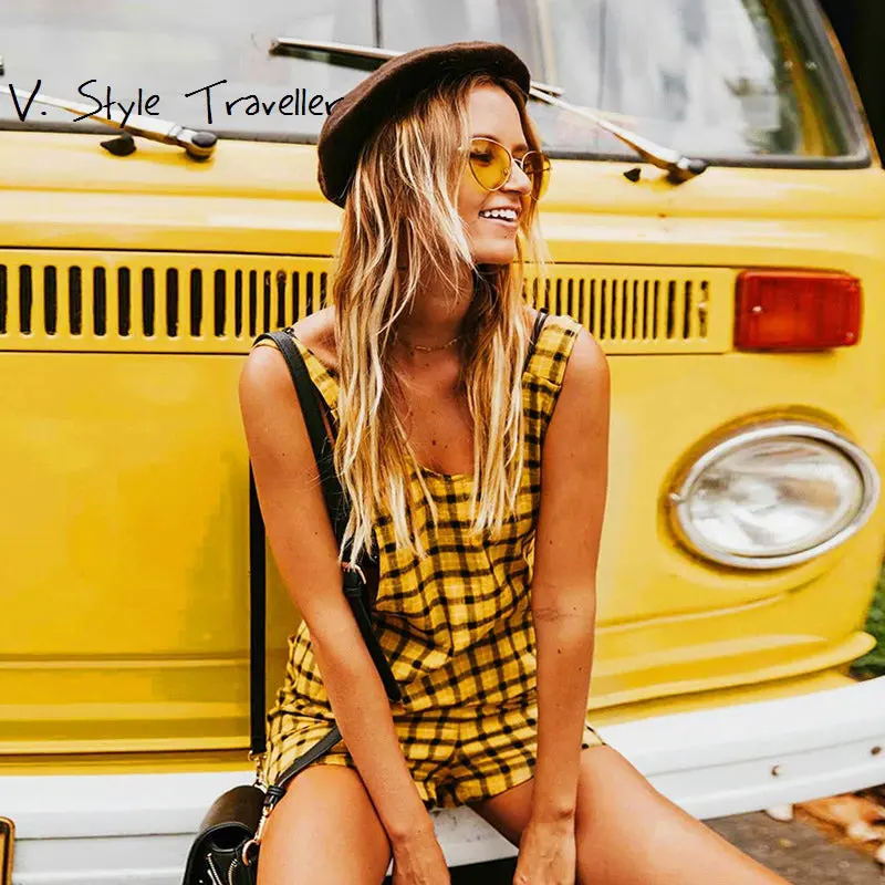 Yellow Check Playsuit Plaids Preppy Romper 1