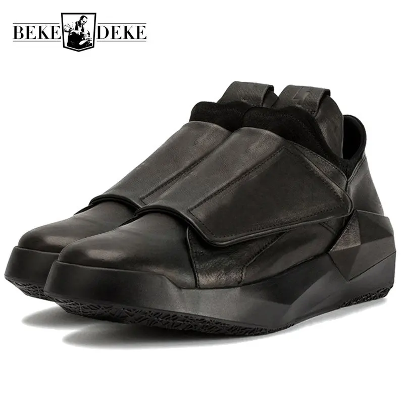 Korean Spring New Men Genuine Leather Casual Sneakers Gothic Thick Platform Punk Shoes Male Hip Hop Dancing Trainer Footwear 1