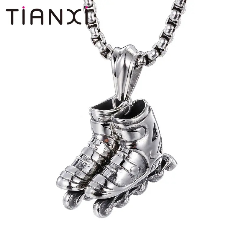Tianxi Punk Gothic Cool Titanium Stainless Steel Sports Shoes Shape Pendants Necklaces For Men Jewelry 1