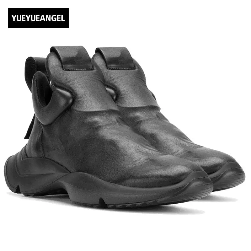 Fashion Men Gothic Thick Platform Sneakers High Top Genuine Leather Shoes Male Slip On Casual Footwar Street Dancing Zapatos 1