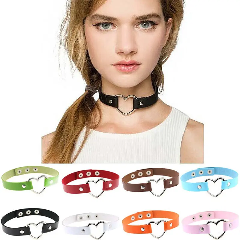 2016 Hot Sale Women Lady Favorite Party Punk Goth Harajuku Grunge Leather Necklace Heart Funky Torques Collar Choker Jewelry 1