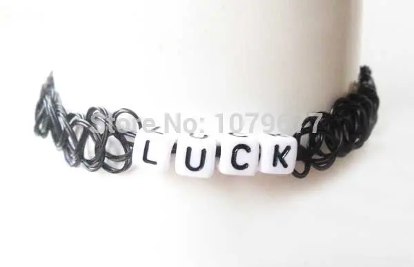 Black Fishing Wire Grunge Tattoo Choker Handmade Luck Letters Woven Gothic Punk Elastic Necklace 1