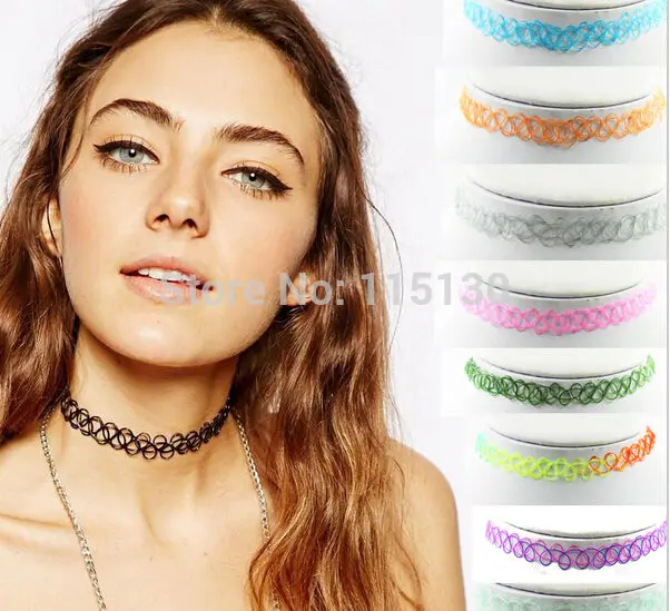Vintage Stretchy Fishing Line Tattoo Choker Necklace For Women Gothic Rock Punk Grunge Henna Elastic Weave Collar Necklaces 1