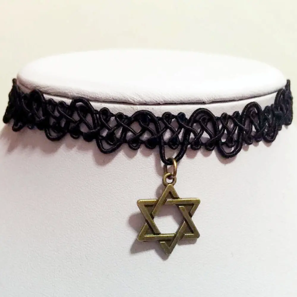 Vintage Stretch Lace Tattoo Choker Necklace Gothic Punk Grunge Henna Elastic With Choker Pendant Necklaces For Women Vb992 P10 1