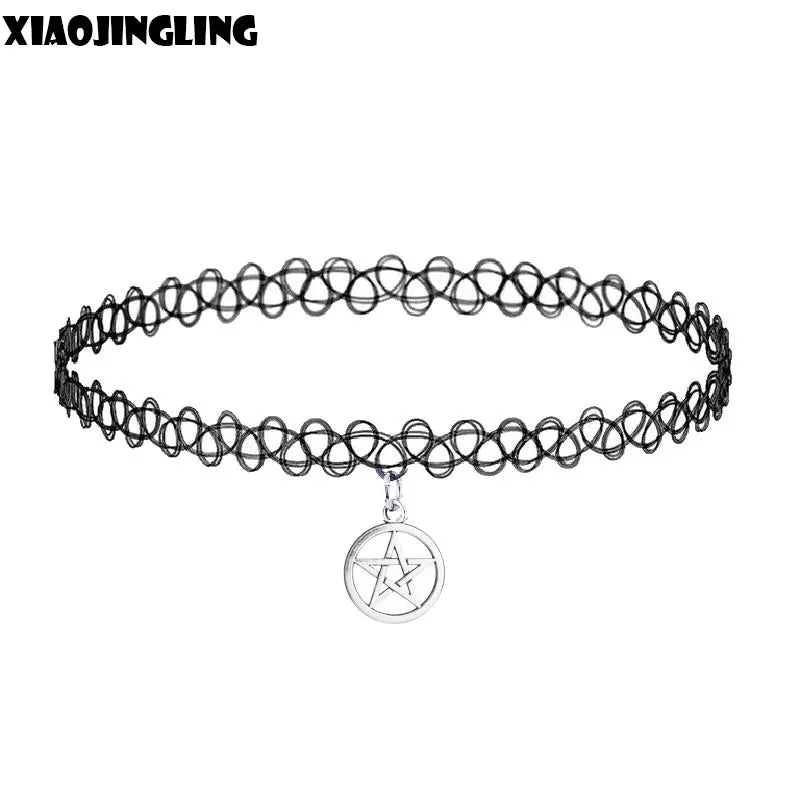Xiaojingling Stretch Tattoo Choker Necklace Gothic Punk Grunge Metal Five Star In Round Necklaces & Pendants For Women Lovers' 1