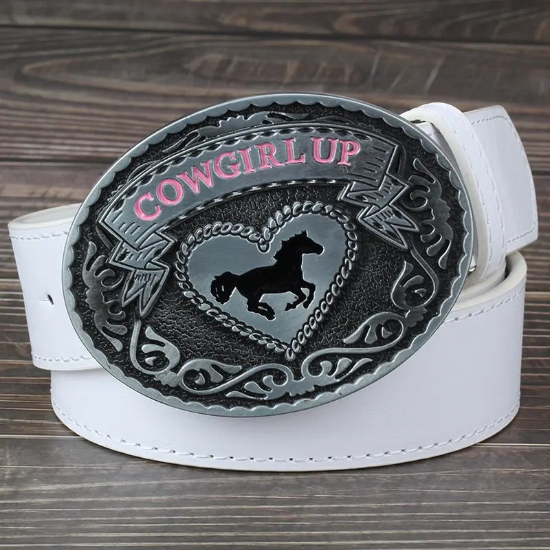 Western Style Cowgirl Big Belt Buckle Casual Adornment Belt 1