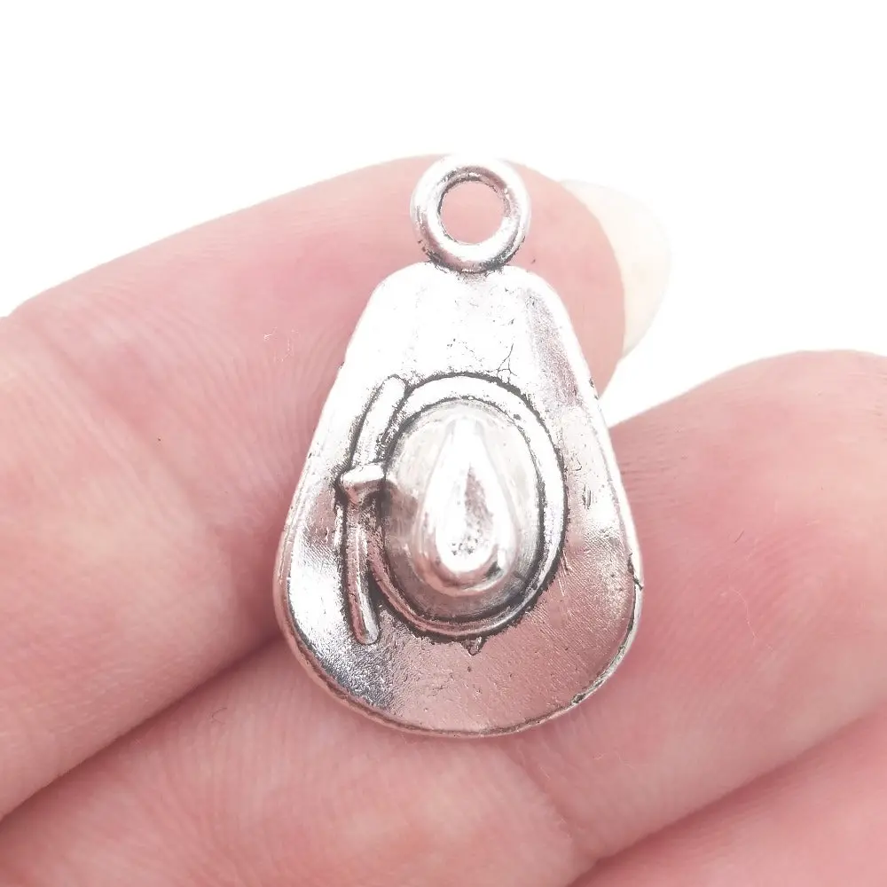 Bulk 30 Zinc Alloy Cowboy Cowgirl Hat Charms Western Theme Vintage Silver Plated Pendant For Bracelet 13*20Mm 1.4G 1