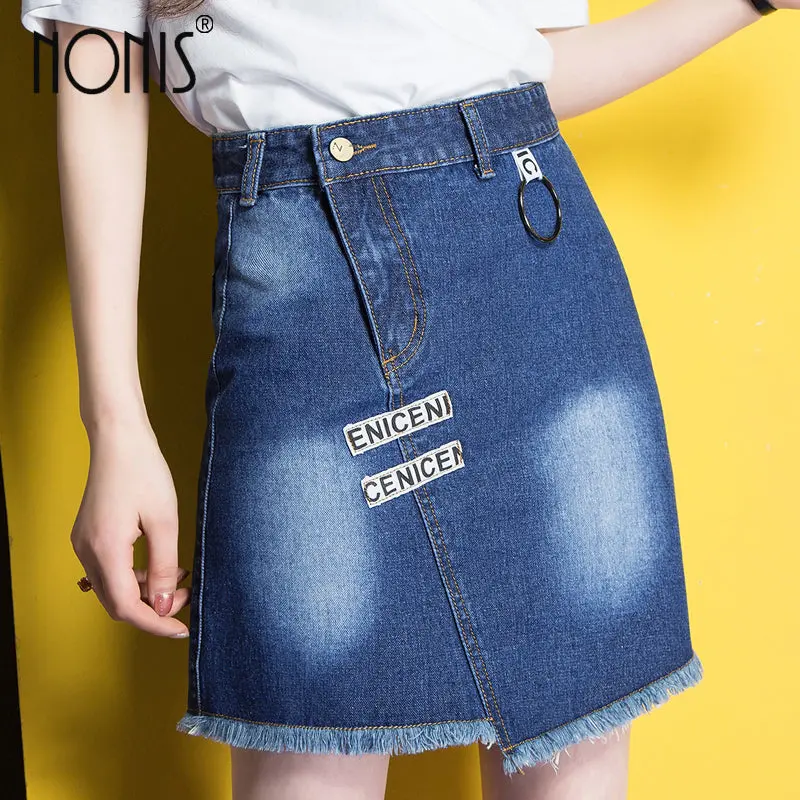 Nonis 2017 New Summer Women Skirt American A-Line High Waist Denim Skirts Short Vintage Woman Cowgirl Mini Jeans Skirt S-X 1