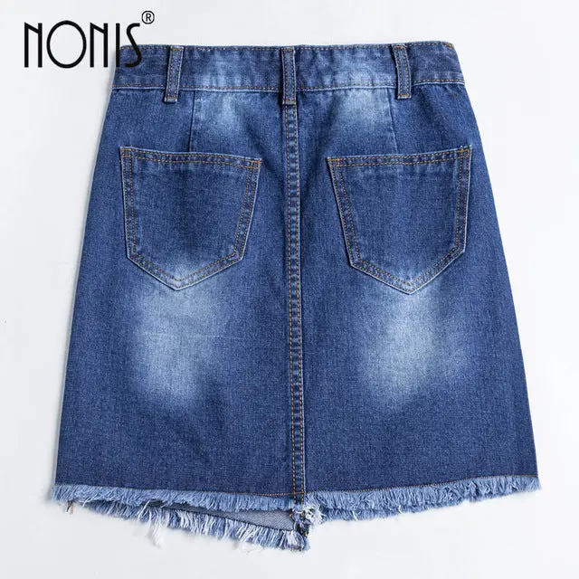 Nonis 2017 New Summer Women Skirt American A-Line High Waist Denim Skirts Short Vintage Woman Cowgirl Mini Jeans Skirt S-X 3