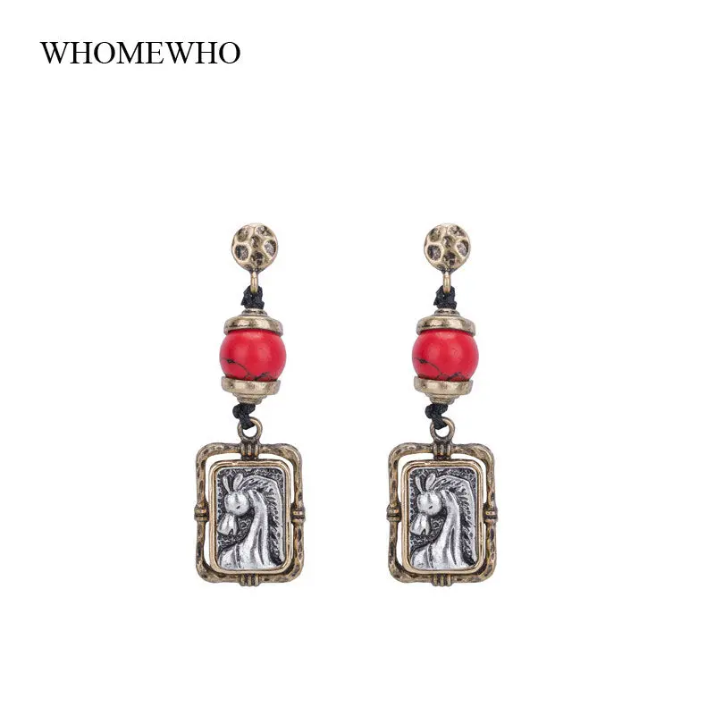 Usa Western Cowgirl Two Tone Embossed Horse Head Animal Drop Earring Handmade Cord Women Jewelry 1