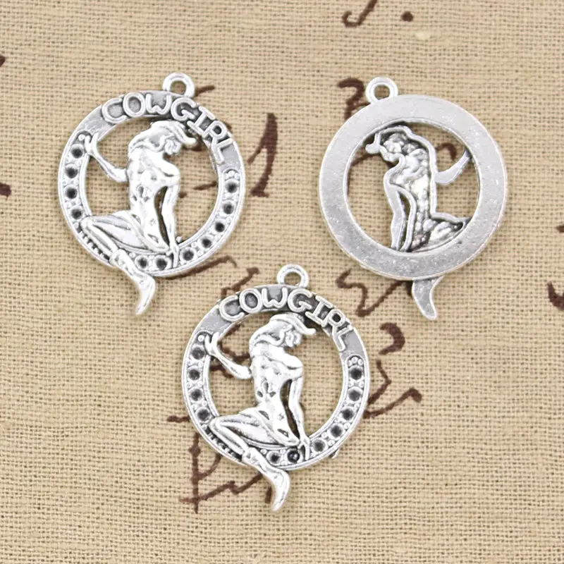 8Pcs Charms Girl Cowgirl 34*26Mm Antique Silver Plated Pendants Making Diy Handmade Tibetan Silver Jewelry 1