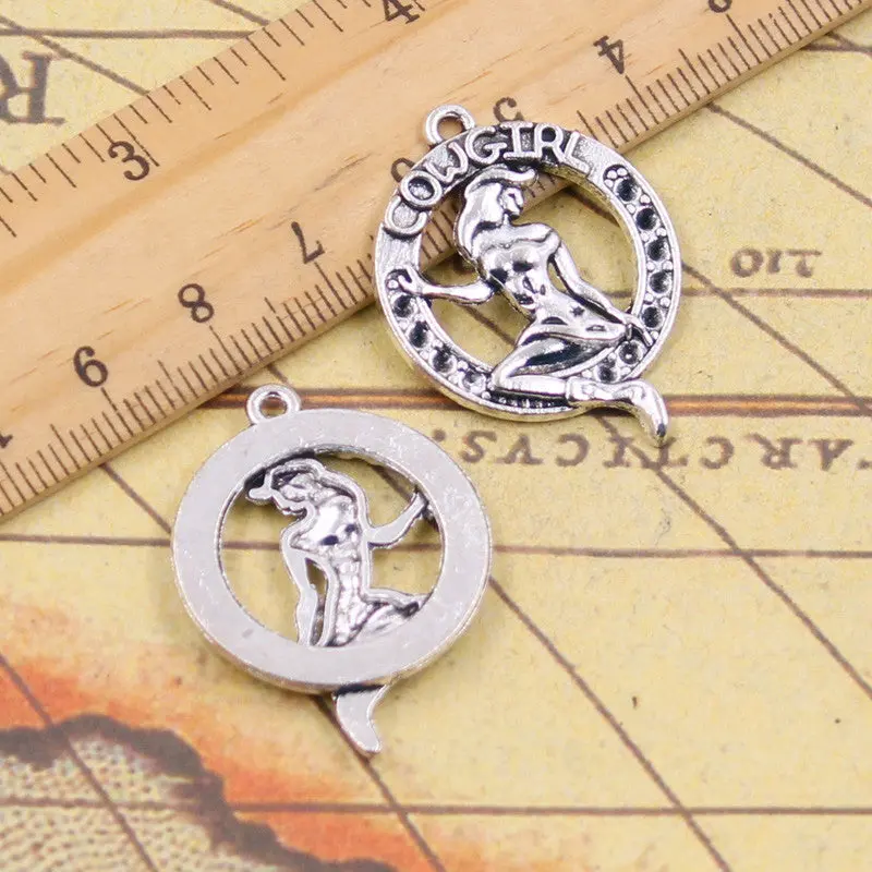 10Pcs Charms Girl Cowgirl 34*26Mm Tibetan Silver Plated Pendants Antique Jewelry Making Diy Handmade Craft 1