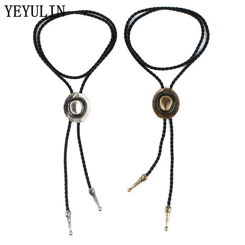 Vintage Style Cowboy Hat With Bone Charms Pendant Necklace Soft Pu Leather Chain Sweater Necklace Accessories For Woman 1