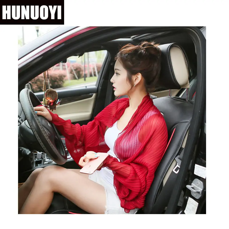 Summer New Female Decoration Scarf Solid Color  Chiffon Fold Scarf Sunscreen Shawl Variety Long Sleeve Scarf Wholesale Sj39 1