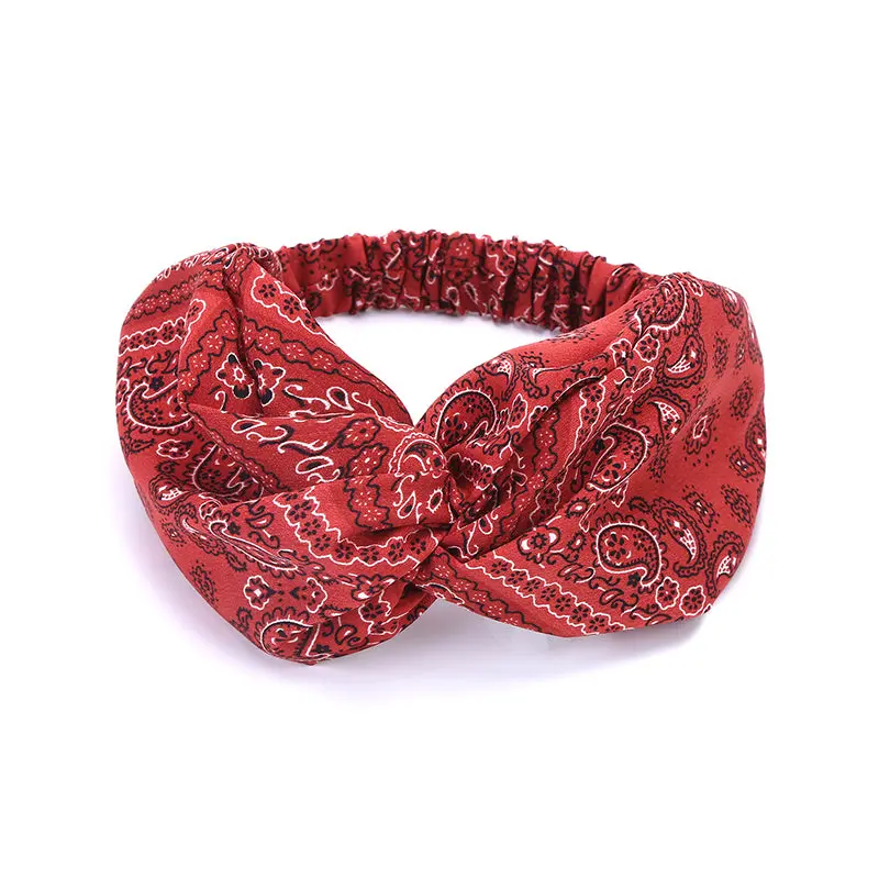 Boho National Red Cashew Nuts Fashion Crossed Turban Headbands Hair Head Bands Wrap Accessories For Women Girls Hair Ornaments 1