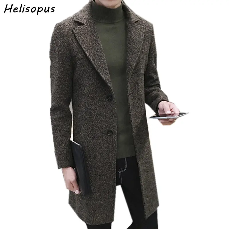 Helisopus Men's Thick Wool Trench Coat Men Long Casual Coats Lapel Collar 2018 Spring Autumn Overcoat Plus Asian Size M-5Xl 1