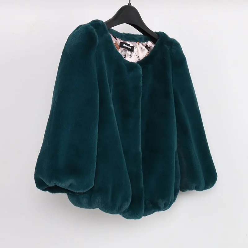 Nerazzurri Faux Fur Coat Women 2018 Winter Puff Sleeve Short Cropped Top Ruched Pink Red Black Colored Fake Rabbit Fur Jacket 1
