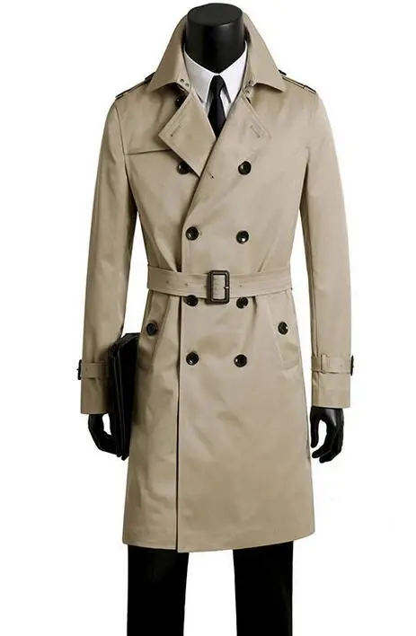 Male Trench Coat Men's Clothing Plus Size Spring And Autumn Long Trench Design Double Breasted Coats Men Khaki Outerwear Fashion 1