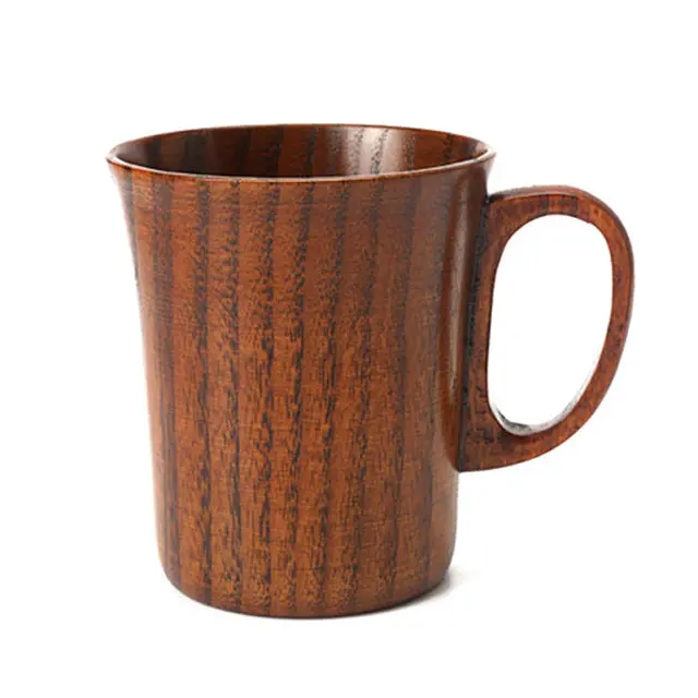1Pc Wooden Cups Coffee Beer Mug Teacups Classic Wood Cups & Mugs With Handgrip 2 Designs Home Office Mug Wood Utensils Gift Cups 2