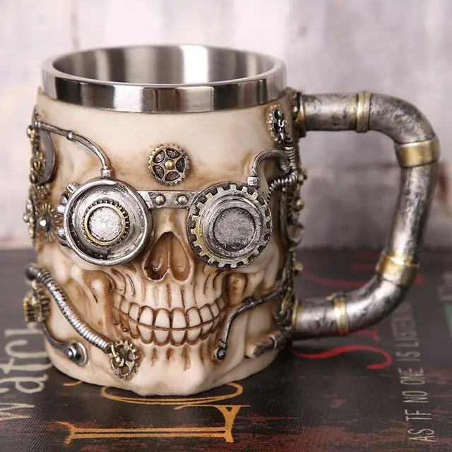1Pcs 3D Axe Epacket Handle Viking Warrior 450Ml Skull Mug Gothic Tankard Halloween Decoration Skeleton Cup Beer Stein Man Gift 13