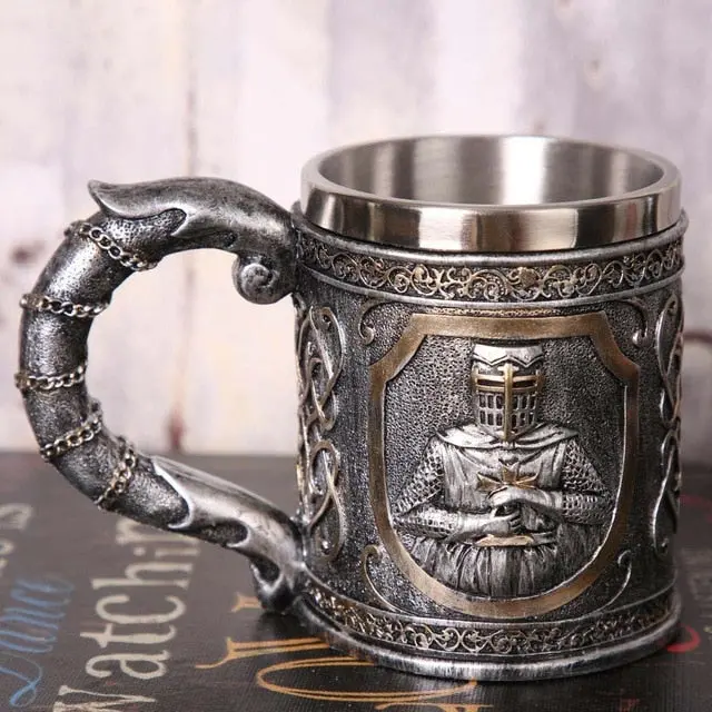 1Pcs 3D Axe Epacket Handle Viking Warrior 450Ml Skull Mug Gothic Tankard Halloween Decoration Skeleton Cup Beer Stein Man Gift 12