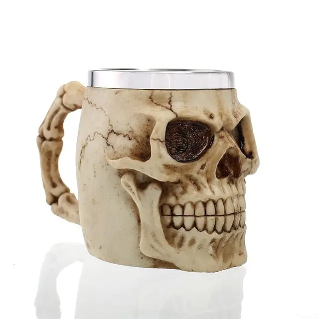 1Pcs 3D Axe Epacket Handle Viking Warrior 450Ml Skull Mug Gothic Tankard Halloween Decoration Skeleton Cup Beer Stein Man Gift 12