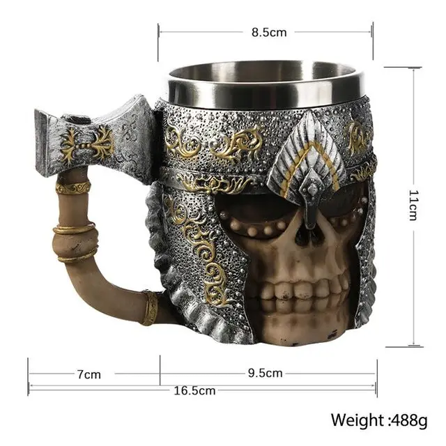 1Pcs 3D Axe Epacket Handle Viking Warrior 450Ml Skull Mug Gothic Tankard Halloween Decoration Skeleton Cup Beer Stein Man Gift 16